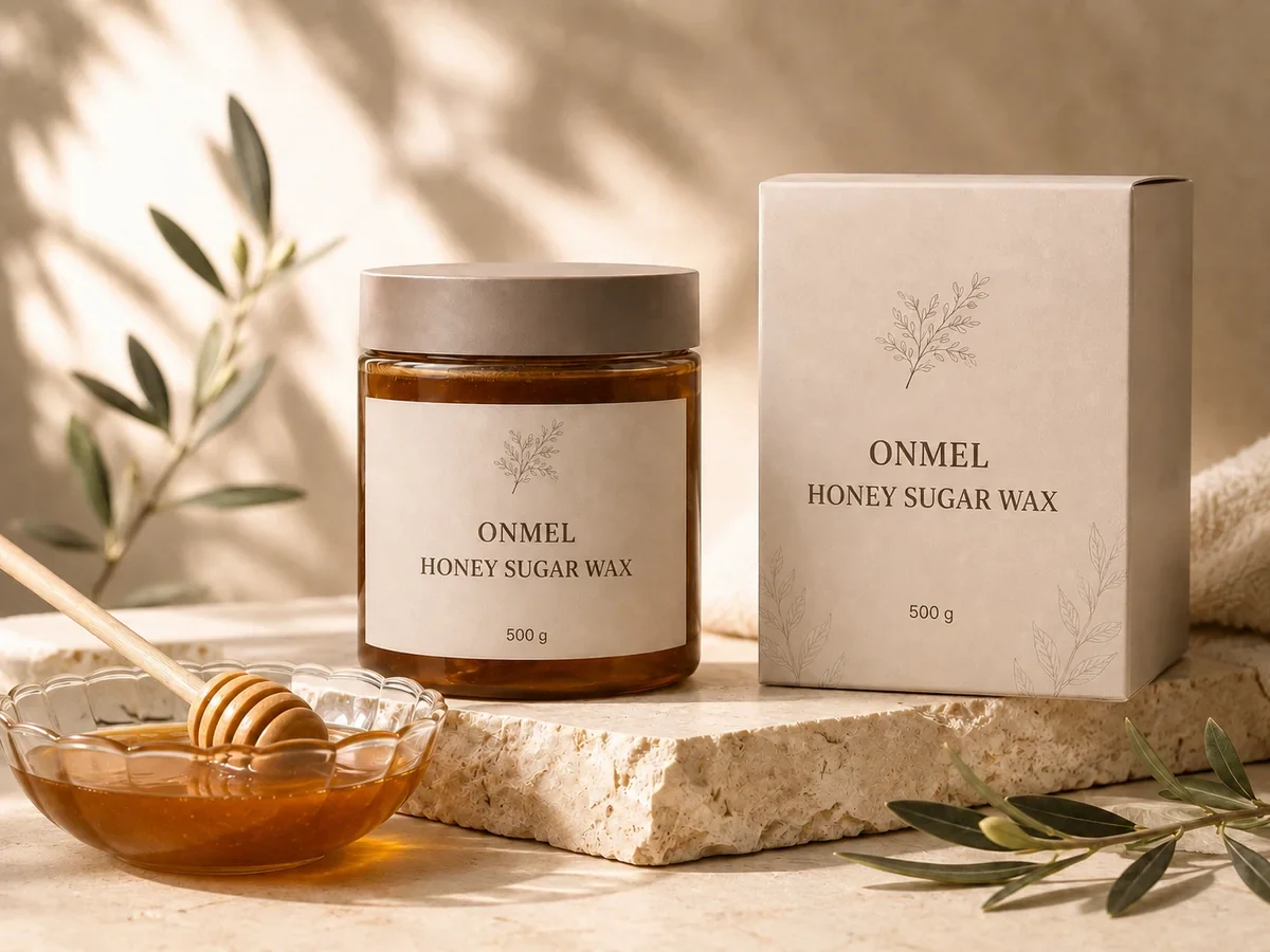 Honey sugar wax package editorial image used on the ONMEL public website